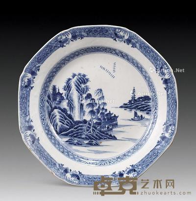  清乾隆 青花山水盘 直径22cm