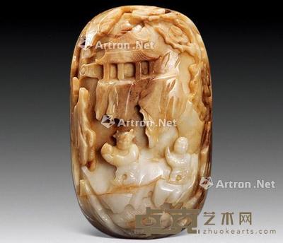  清 玉雕人物笔洗 长7.7cm