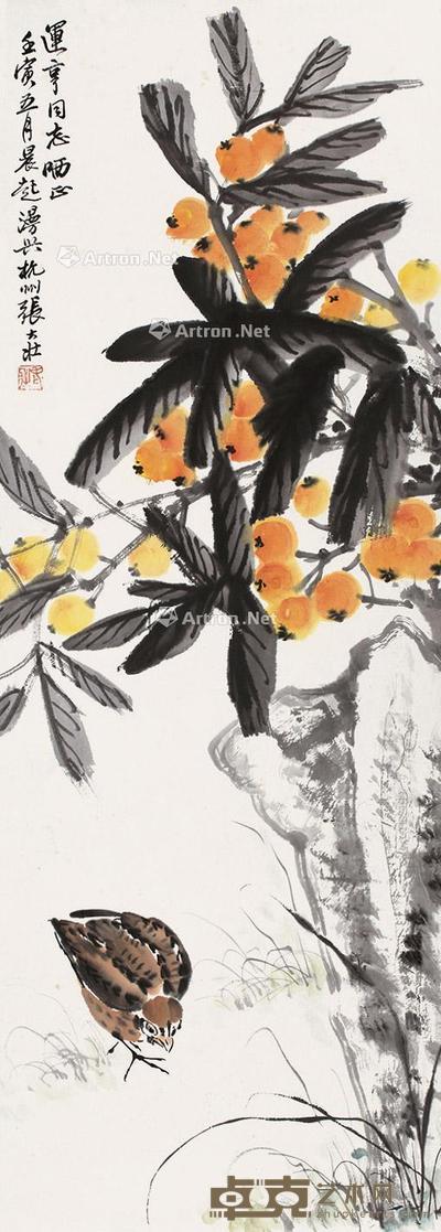 花鸟 镜片 设色纸本 97×34cm