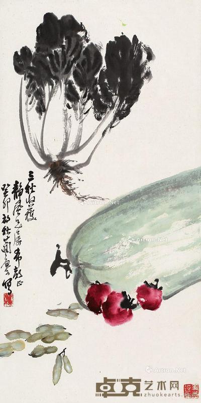  蔬果 立轴 设色纸本 68×34cm