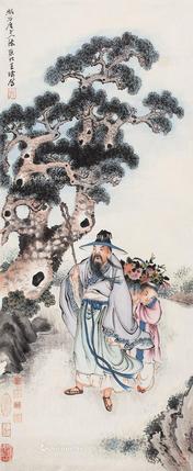  松下高仕图 立轴 设色纸本