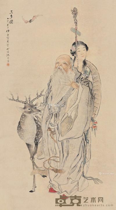 三多图 立轴 设色纸本 148×81cm