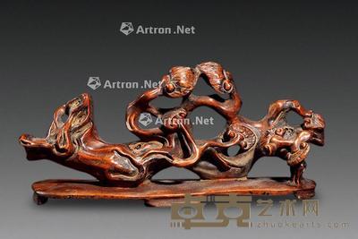 清 黄杨林芝笔架 长22cm