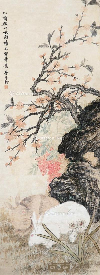 双兔 立轴 设色纸本 106×39cm