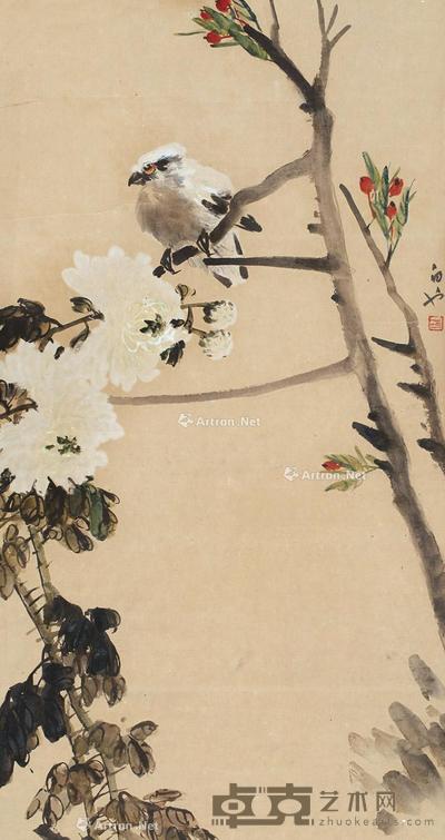 花鸟 镜片 设色纸本 66×35cm