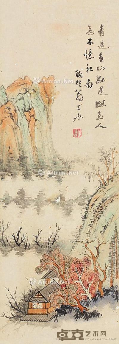 山水 立轴 设色纸本 59×20cm