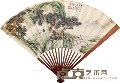 松风涧水 成扇 设色纸本 --