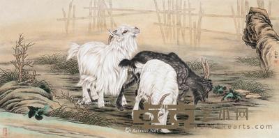  三羊开泰 镜片 设色纸本 65×131cm