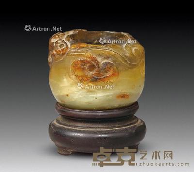  民国 岫玉雕水盂连座 高3.8cm