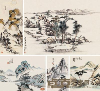 山水 (五帧) 镜片 设色纸本 水墨纸本 尺寸不一