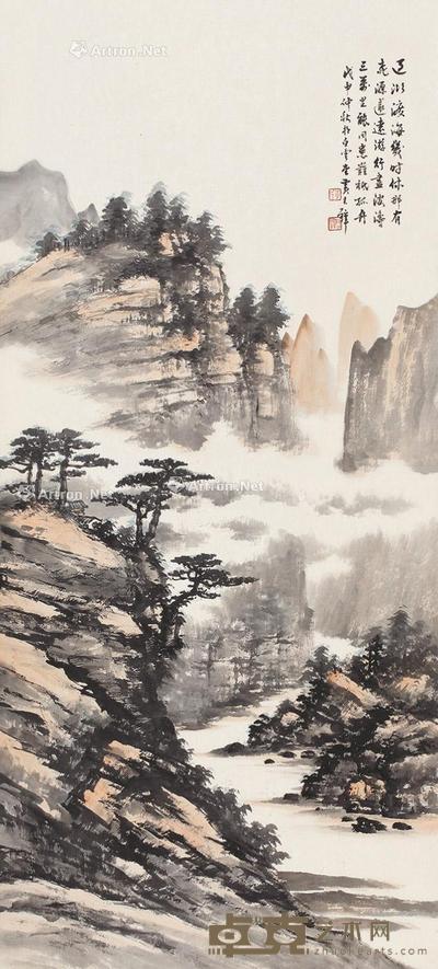 山水 立轴 设色纸本 85×38cm