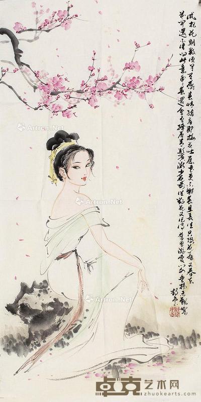  佳人 镜片 设色纸本 99×49cm