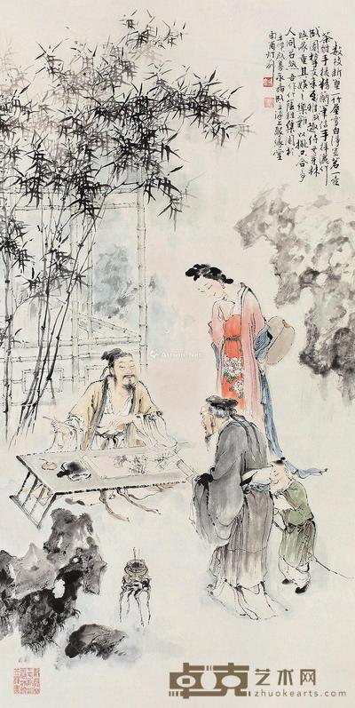  读书图 镜框 设色纸本 82×41cm