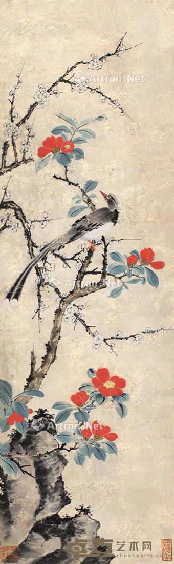 花鸟 立轴 设色纸本 97×29cm