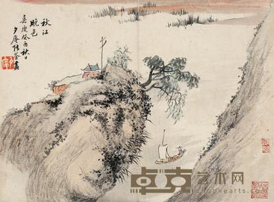 秋江晚色 镜片 设色纸本 21×28cm