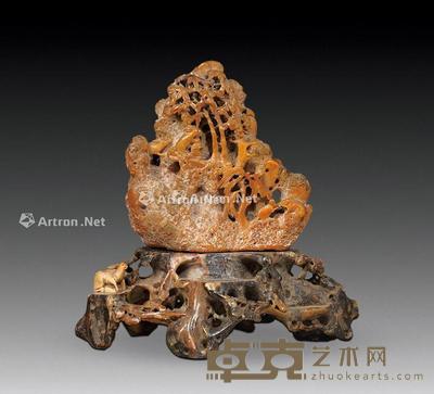  清 寿山石花鸟摆件连座 高19cm