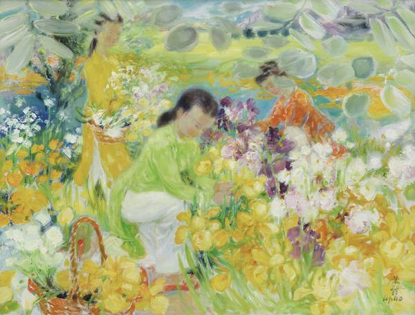  花园中的女子 油彩画布