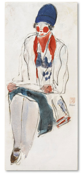  1920年作 1930年作 披红围巾的女士 水墨、水彩纸本