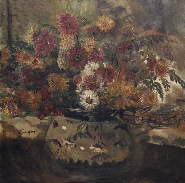  瓷瓶里的雏菊 油彩画布