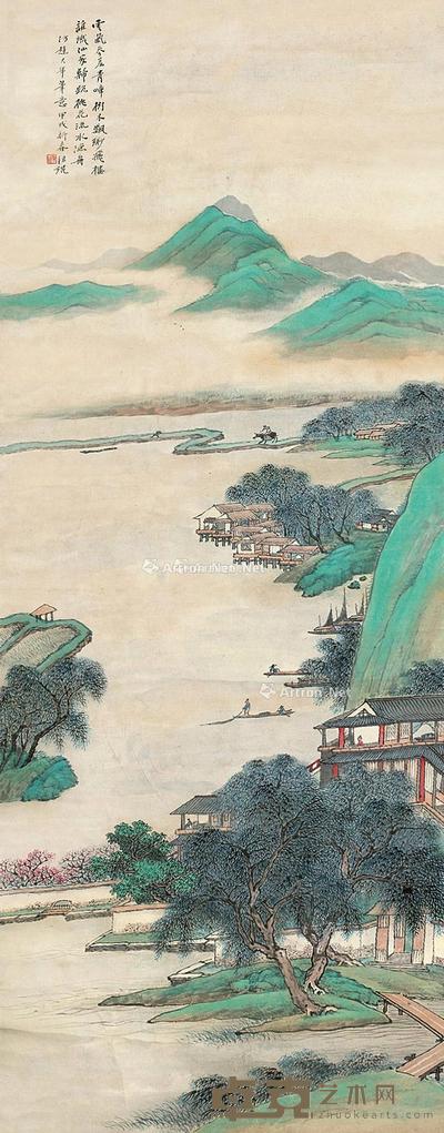  甲戌（1934）年作 青嶂渔隐 立轴 设色纸本 135×52.5cm