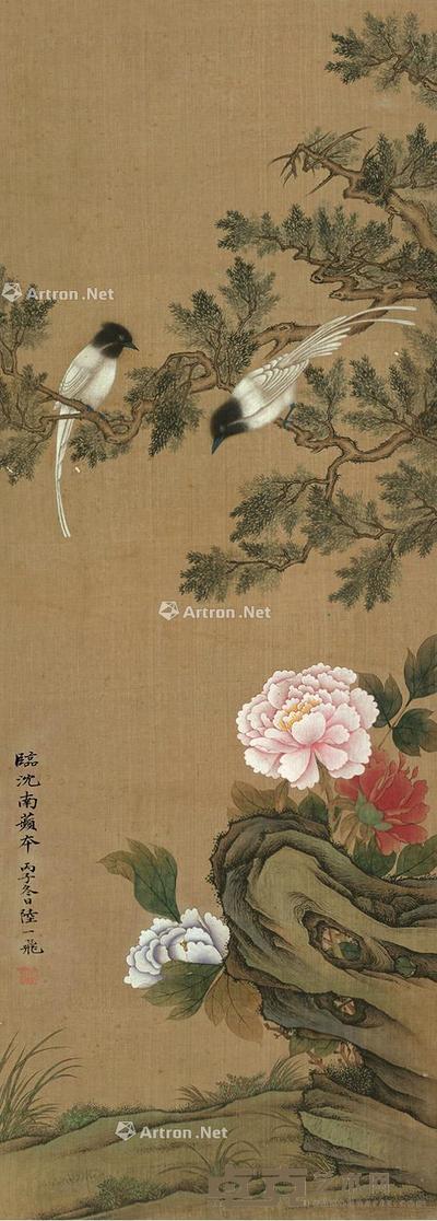  丙子（1936）年作 富贵牡丹 立轴 设色绢本 72×25cm