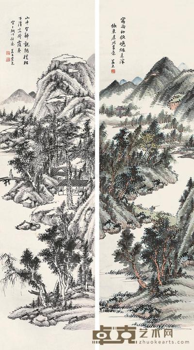  山水 （两幅） 立轴 设色纸本 151×40cm×2