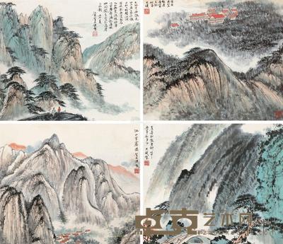  壬午（1942）年作 山水 四屏 镜片 设色纸本 27.5×32cm×4