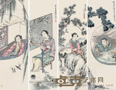 丙午(1906)年作 仕女 四屏 立轴 设色纸本 110×33.5cm×4
