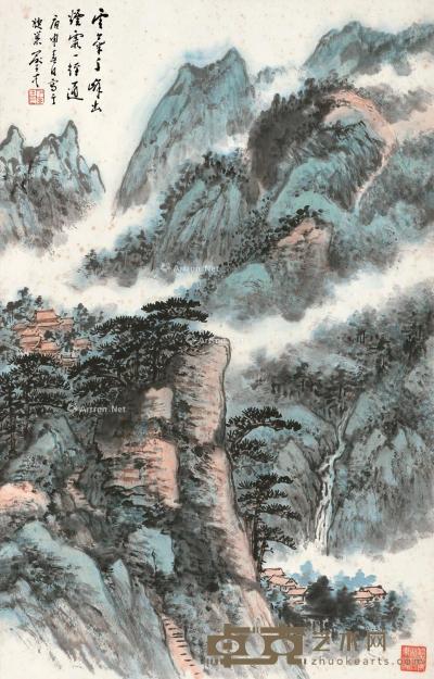  庚申（1980）年作 云气千峰 镜框 设色纸本 67×43cm