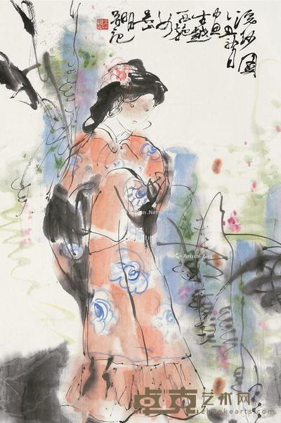 乙丑(1985)年作 浣纱图 镜片 设色纸本 68.5×45cm