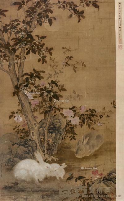  月兔图 镜片 设色绢本 120×69cm
