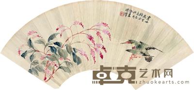 庚辰（1940）年作 蓼花 扇面 设色纸本 19×52cm