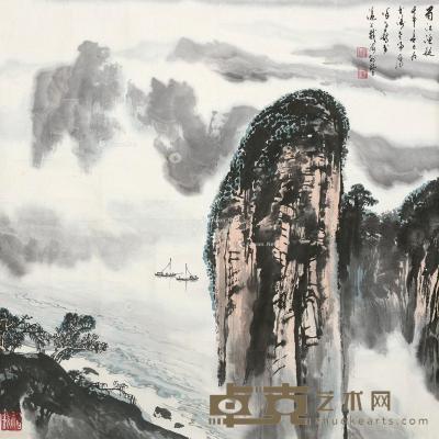  壬申（1992）年作 蜀江渔艇 镜片 设色纸本 68×67.5cm