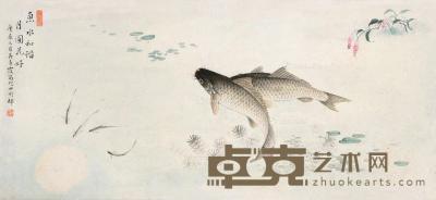  庚辰（2000）年作 鱼水和谐 立轴 设色纸本 30×65cm