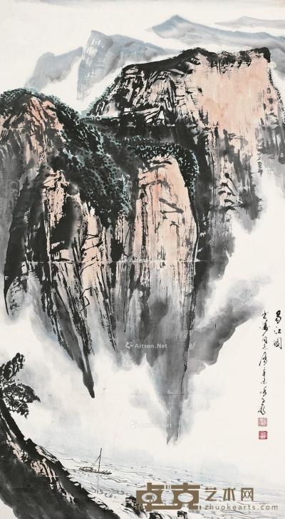  辛未（1991）年作 蜀江图 镜片 设色纸本 93×51cm