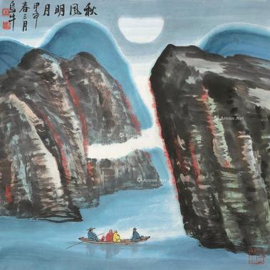  甲申（2004）年作 秋风明月 镜片 设色纸本