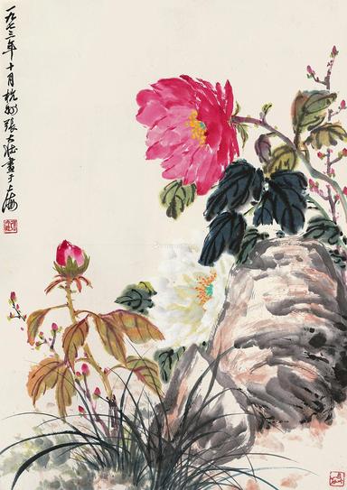  1973年作 花开富贵 镜片 设色纸本