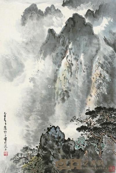  乙丑（1985）年作 松云图 立轴 设色纸本 66×45cm