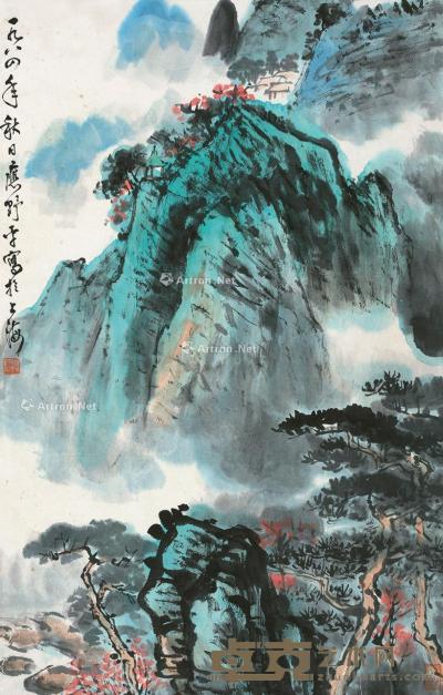  1984年作 秋山红树 立轴 设色纸本 67×42.5cm