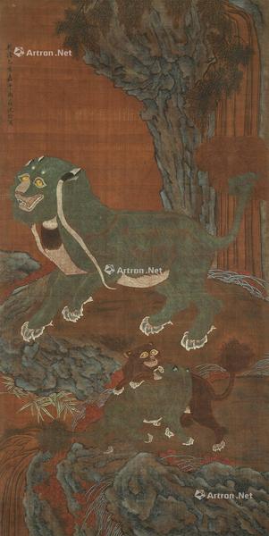  太狮少狮图 立轴 设色绢本