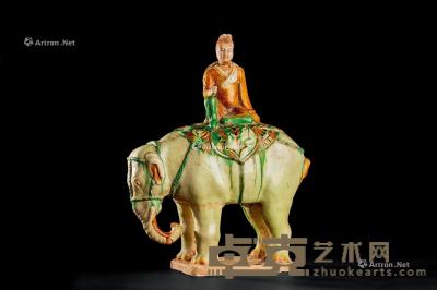  唐代 三彩人物骑象俑 长23.2cm；高33cm