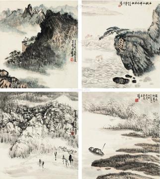  1991年作 山水 （四帧） 镜片 设色纸本·水墨纸本