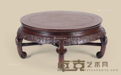  清代（1644-1911） 红木二龙戏珠纹五足圆桌 直径84.5cm；高34.5cm