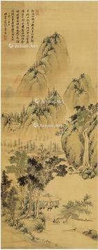  溪山晤友图 立轴 设色绢本