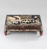  清代（1644-1911） 黑漆嵌螺钿亭台楼阁人物纹长方台