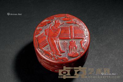  明代（1368-1644） 剔红人物纹香盒 直径6.9cm；高3.5cm