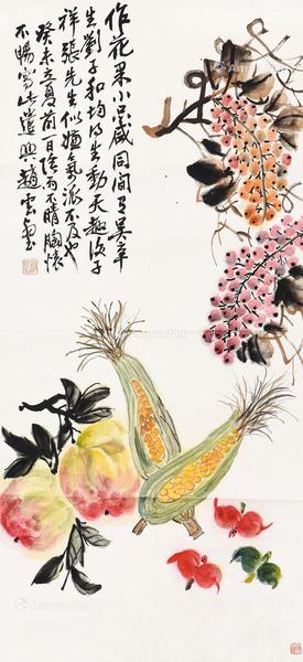  花果图 立轴 设色纸本