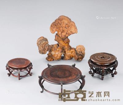 瘿木灵芝形砚屏 红木花台 (四件一组) 尺寸不一