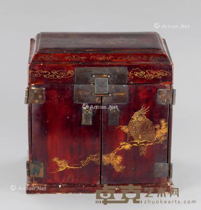 清代（1644-1911） 大漆描金花鸟纹官皮箱 长32cm；宽22.3cm；高33.5cm