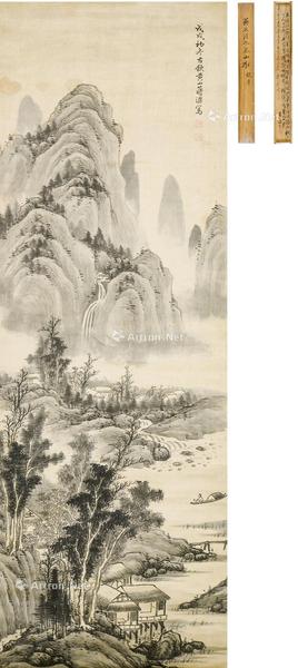  山水 立轴 水墨绫本